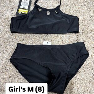 Girls Black High-Neck Two-Piece Swim Set